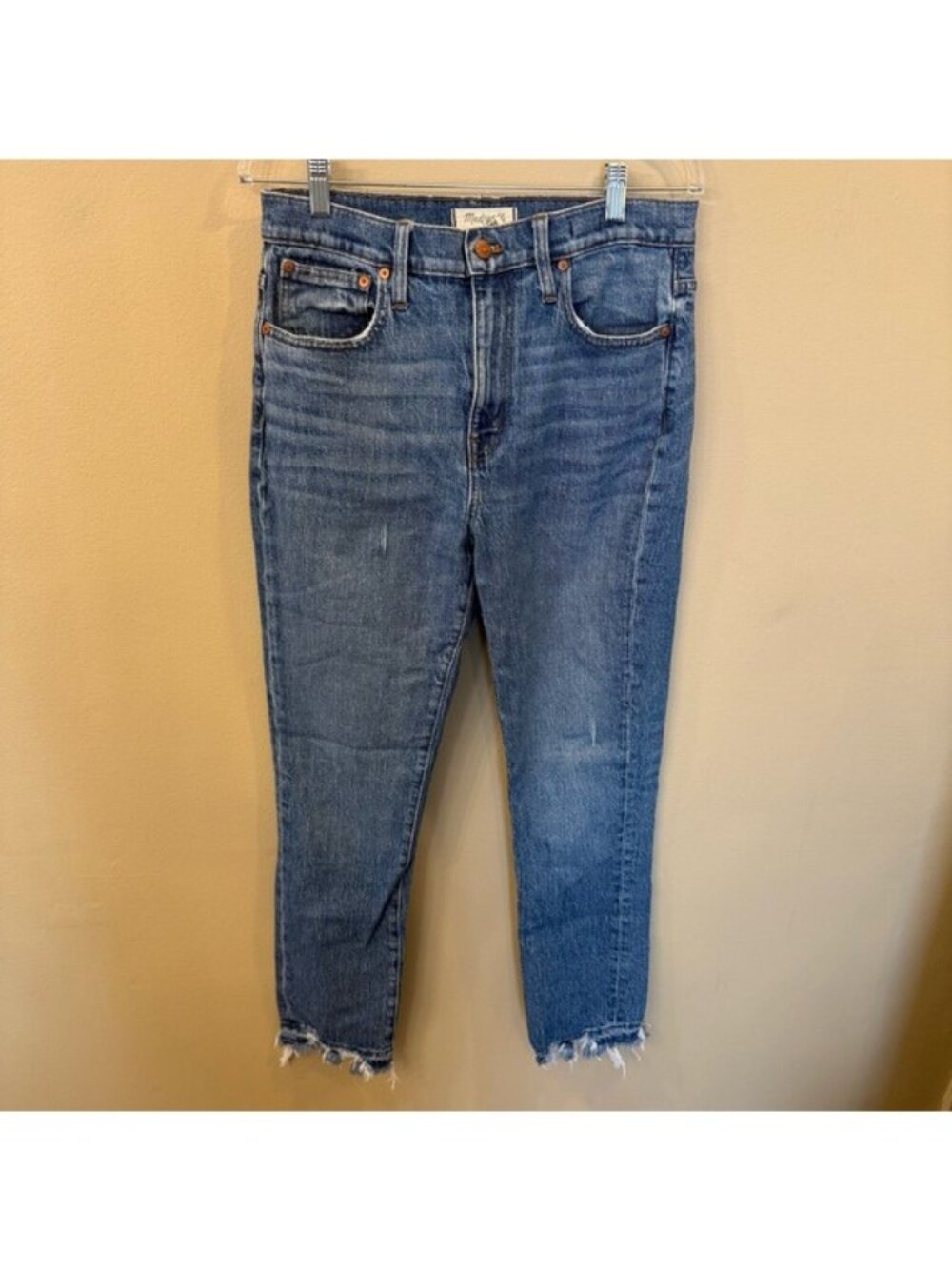 Madewell High Rise Slim Boyjean Women’s 28 Waist Tall Blue Denim Raw Hem Jeans